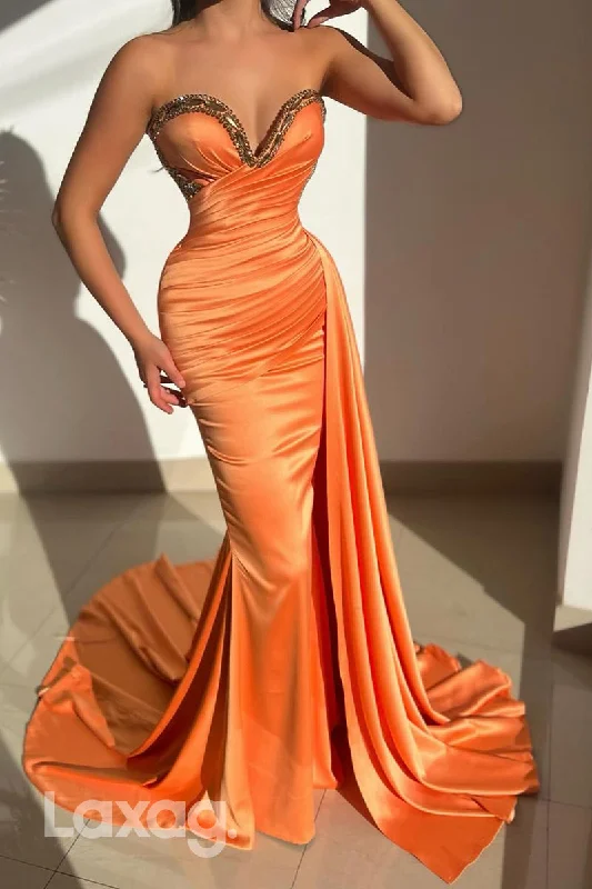 15764 - Mermaid/Trumpet V neck Beads Ruched Long Formal Prom Dress with Slit