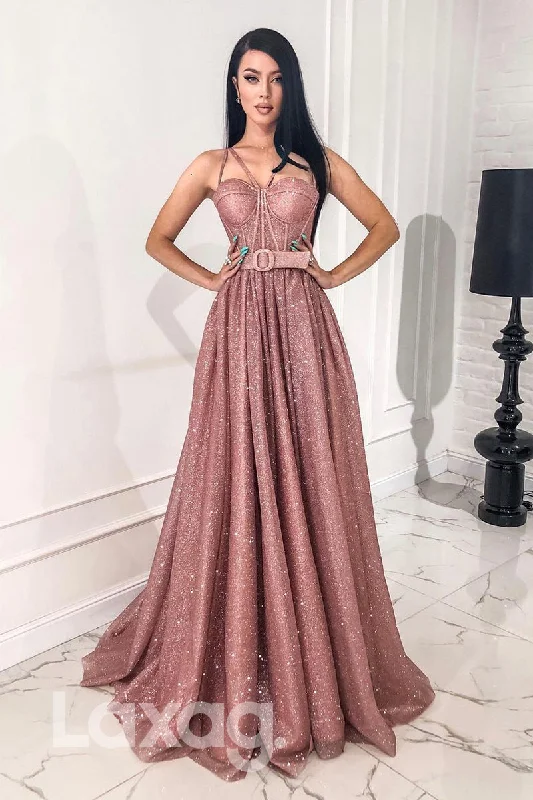 19714 - Spaghetti Straps A-line Sparkly Prom Dress with Pockets