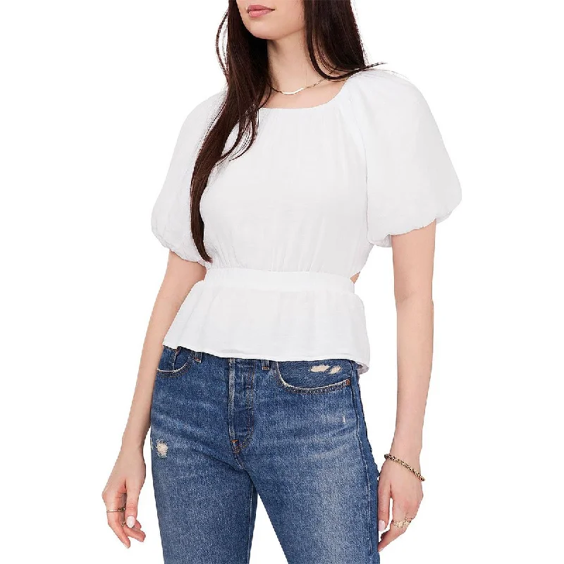 1.State Womens Pleated Puff Sleeve Blouse Double-Layered Blouse