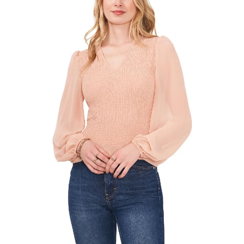 1.State Womens Smocked V-Neck Blouse Modern Work Blouse