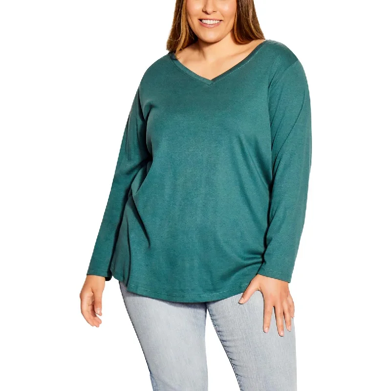 Avenue Womens Plus V-Neck Casual Blouse Oversized Silk Blouse