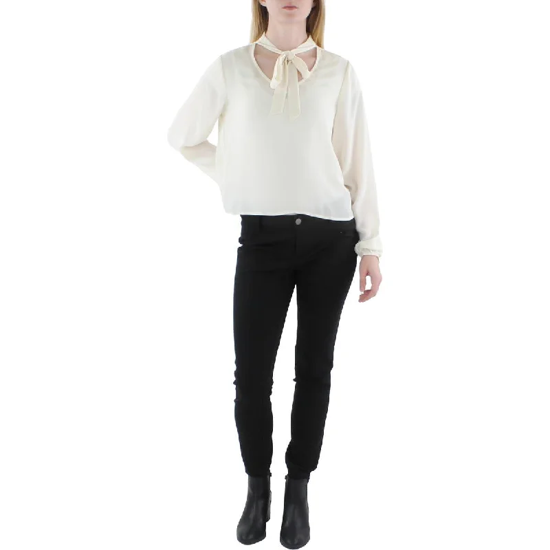 BCBGeneration Womens Tie-Neck Sheer Blouse Feminine Puff Blouse