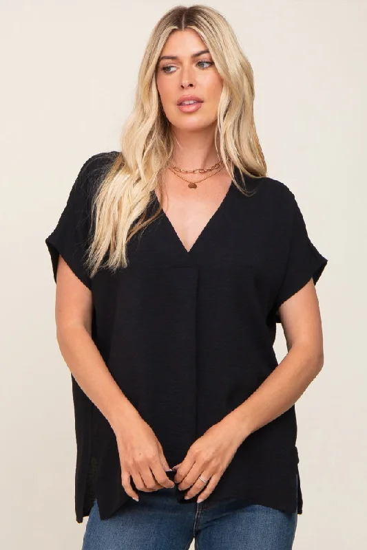 Black Oversized V-Neck Blouse Loose Oversized Blouse
