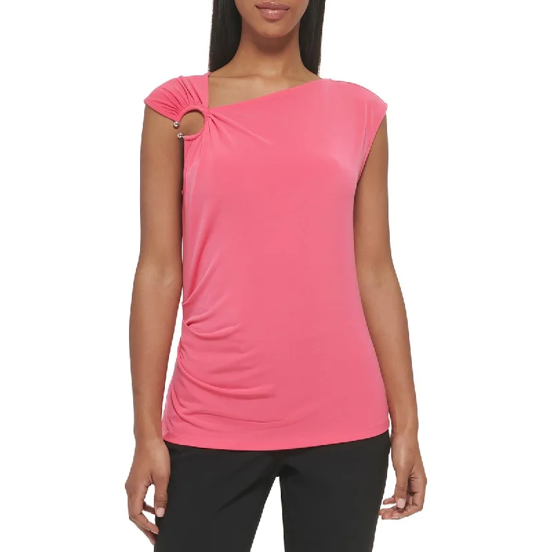 Calvin Klein Womens Asymmetric Embellished Blouse Loose Fit Blouse