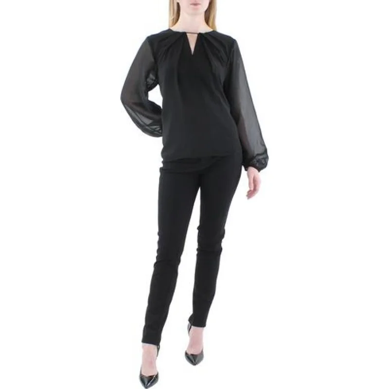 Calvin Klein Womens Illusuion Sheer Blouse Flowy Bohemian Blouse