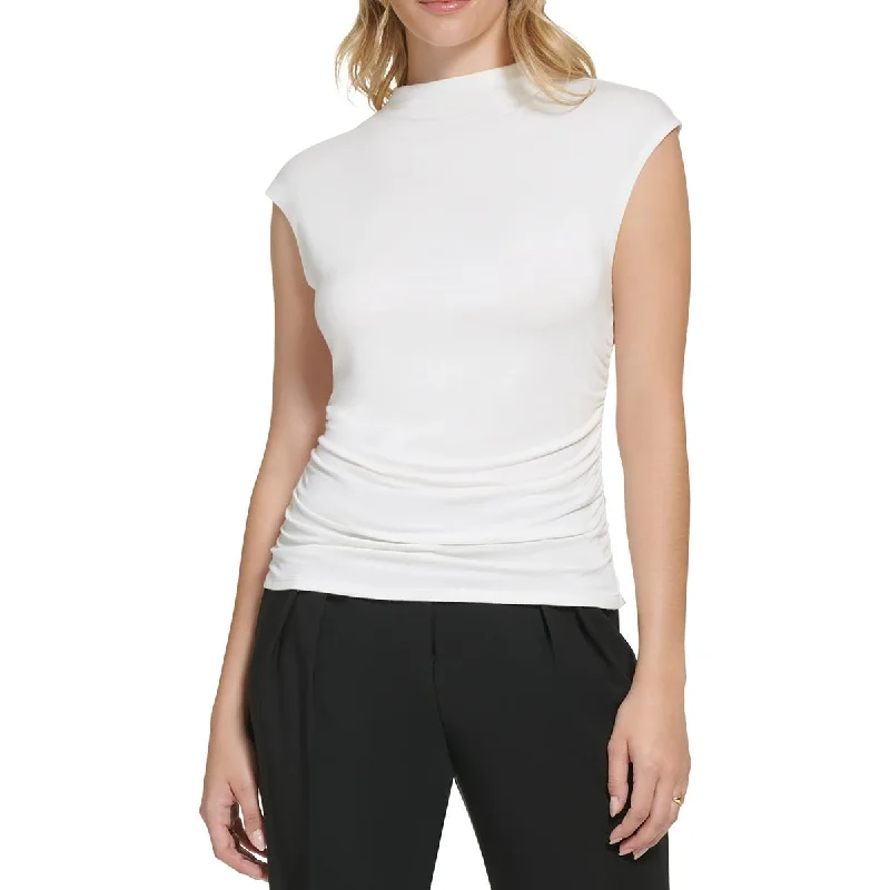 Calvin Klein Womens Mock Neck Cap Sleeve Blouse Slim Fit Blouse