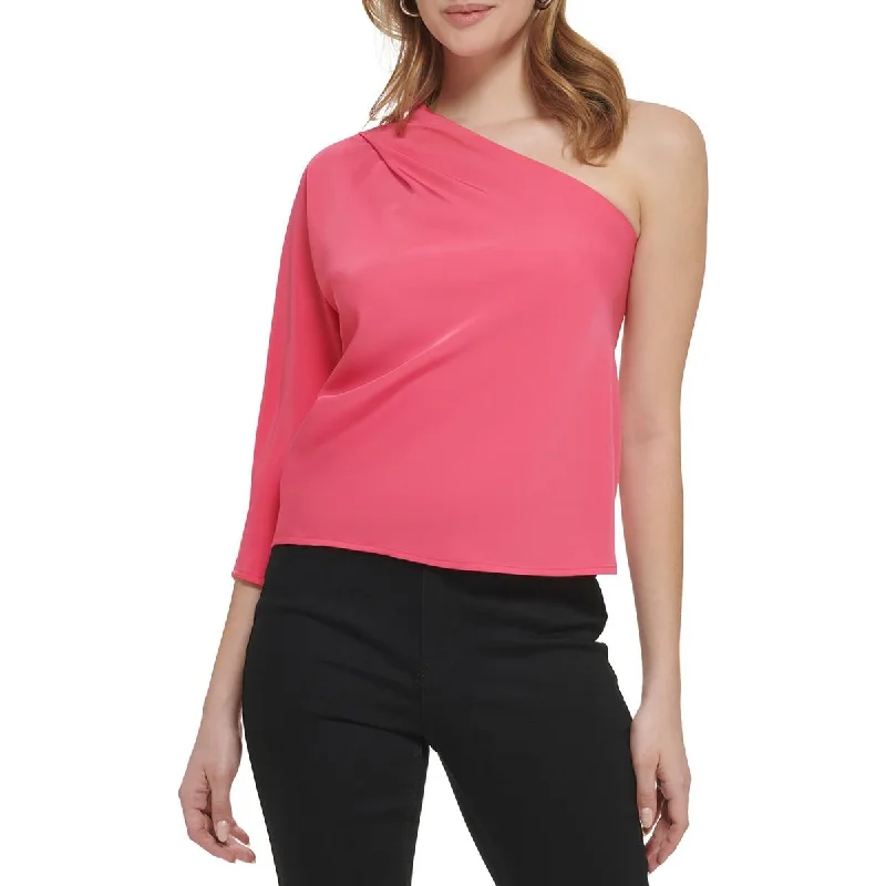 Calvin Klein Womens One-Shoulder Party Blouse Oversized Silk Blouse