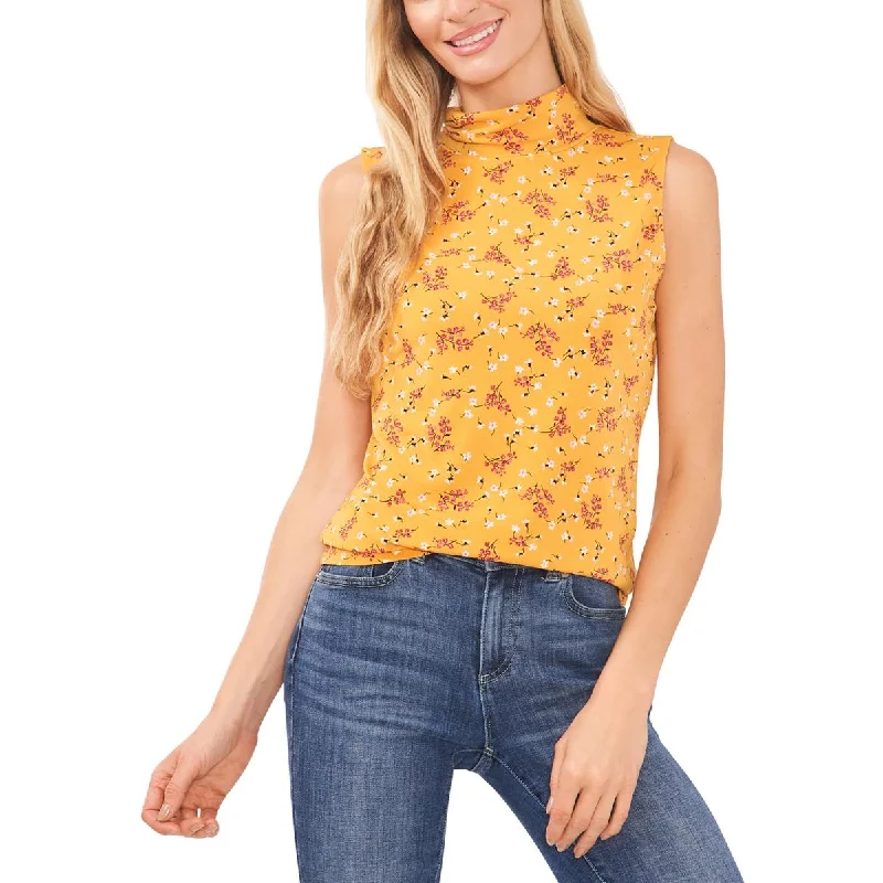 CeCe Womens Floral Print Mock Neck Blouse Office Formal Blouse