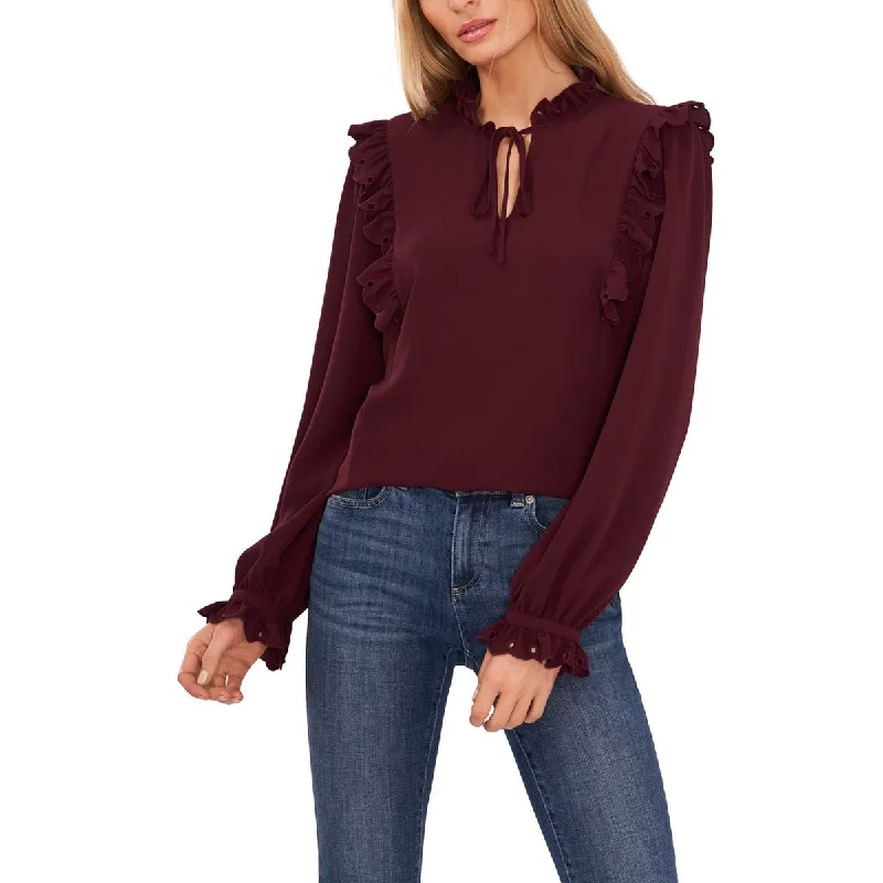 CeCe Womens Tie-Neck Ruffled Blouse Casual Relaxed Fit Blouse