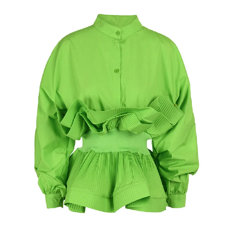 Classy Stand Collar Long Sleeve Button Down Ruffled Peplum Blouse Peter Pan Collar Blouse Classy Stand Collar Long Sleeve Button Down Ruffled Peplum Blouse Peter Pan Collar Blouse
