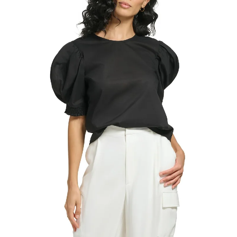 DKNY Womens Puff Sleeve Solid Blouse Casual Stripe Blouse