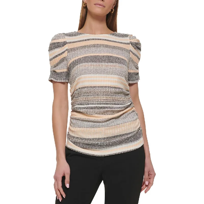 DKNY Womens Ruched Sides Striped Blouse Office Formal Blouse