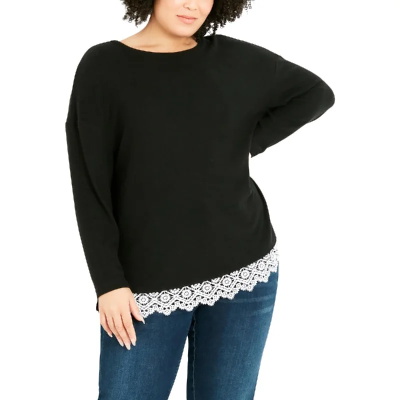Evans Womens Plus Lace Hem Casual Blouse Cotton Casual Blouse