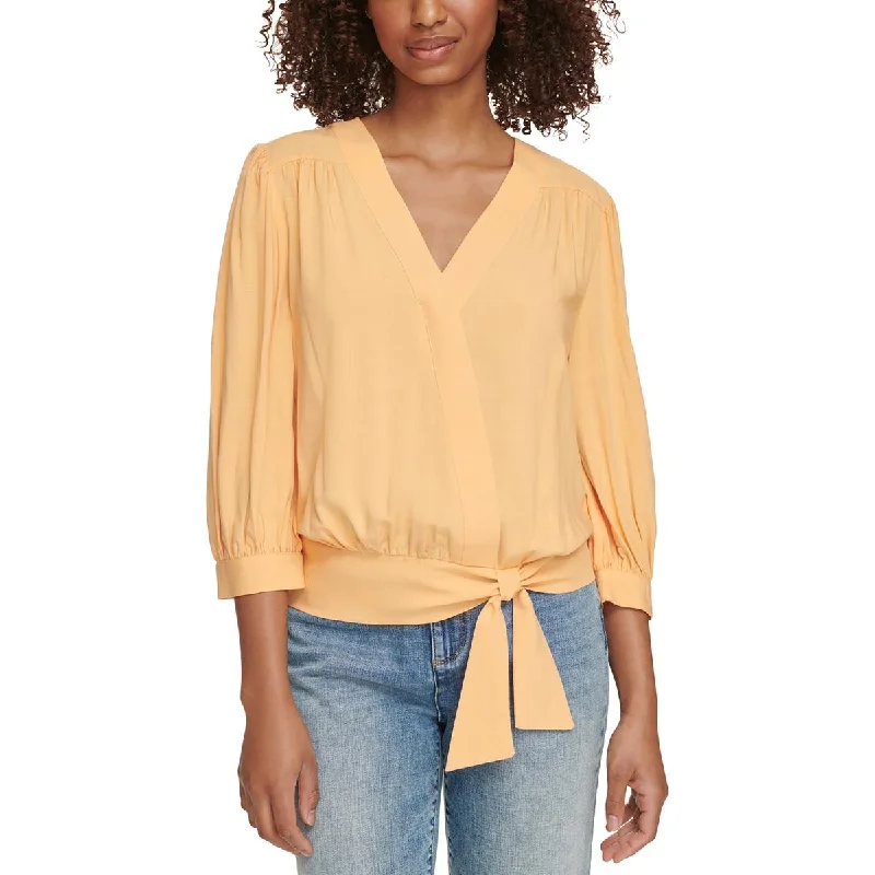Karl Lagerfeld Paris Womens Tie Waist Tencel Blouse Loose Fit Blouse