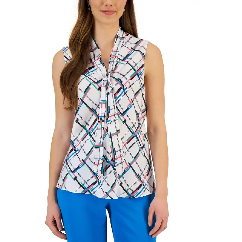 Kasper Womens Petites Printed Blouse Modern Oversized Blouse