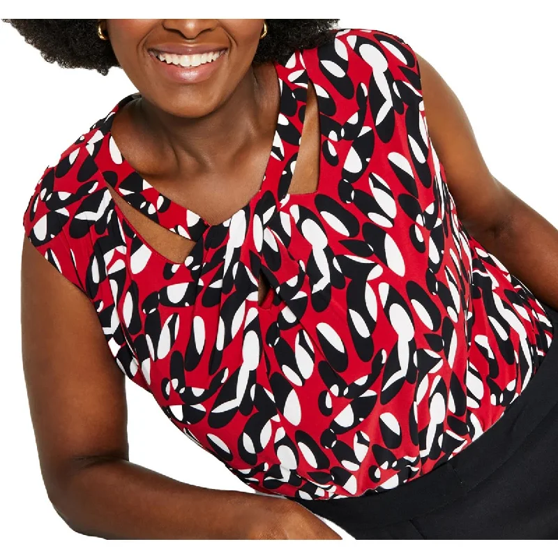 Kasper Womens Plus Cap Sleeve Cut-Out Blouse Business Casual Blouse