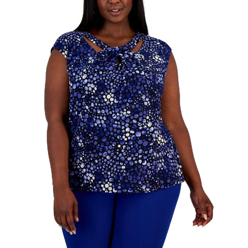 Kasper Womens Plus Twist-Neck Dot Print Blouse Drape Neck Blouse