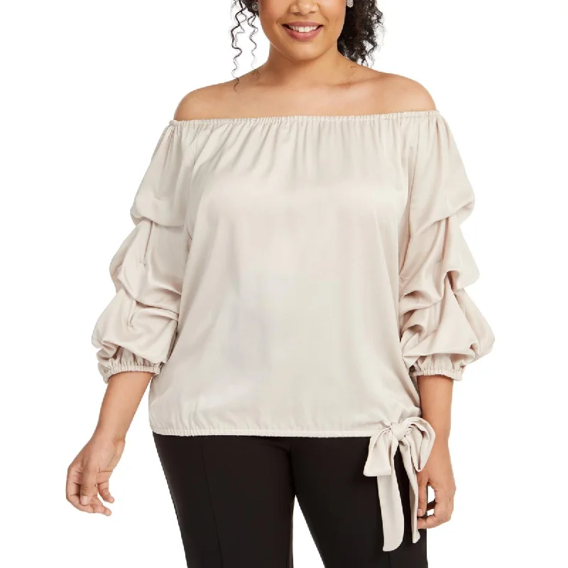 MSK Womens Plus Textured Off the Shoulder Blouse Embroidered Cotton Blouse
