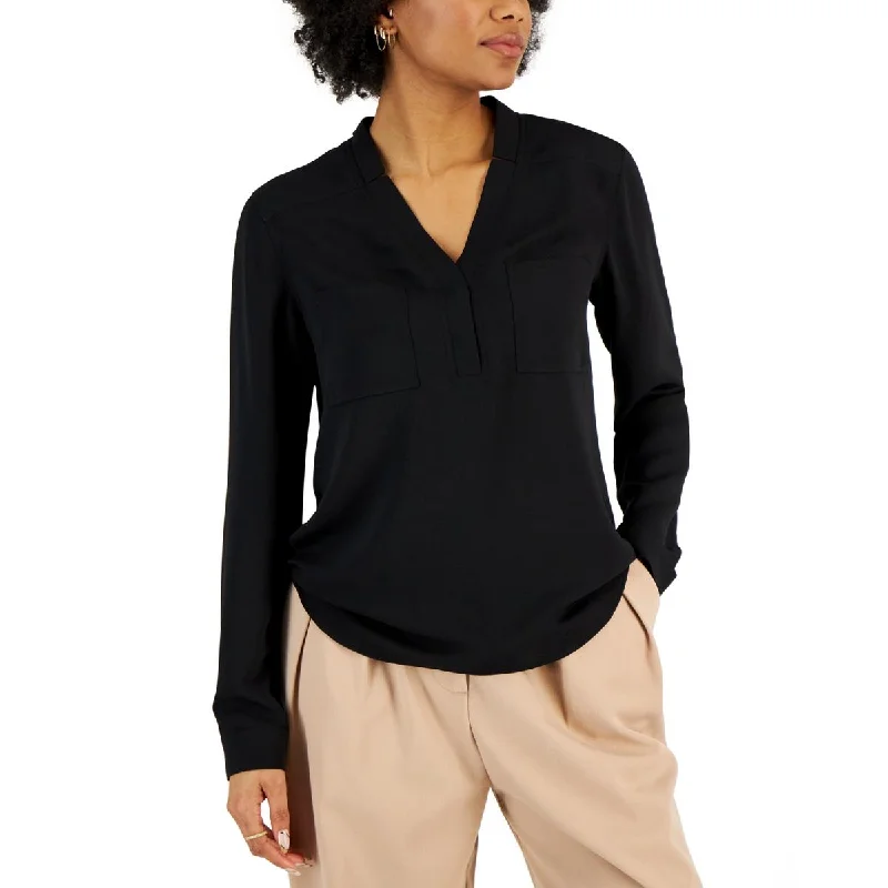 Nine West Womens Surplice Work Wear Blouse Chic Wrap Blouse