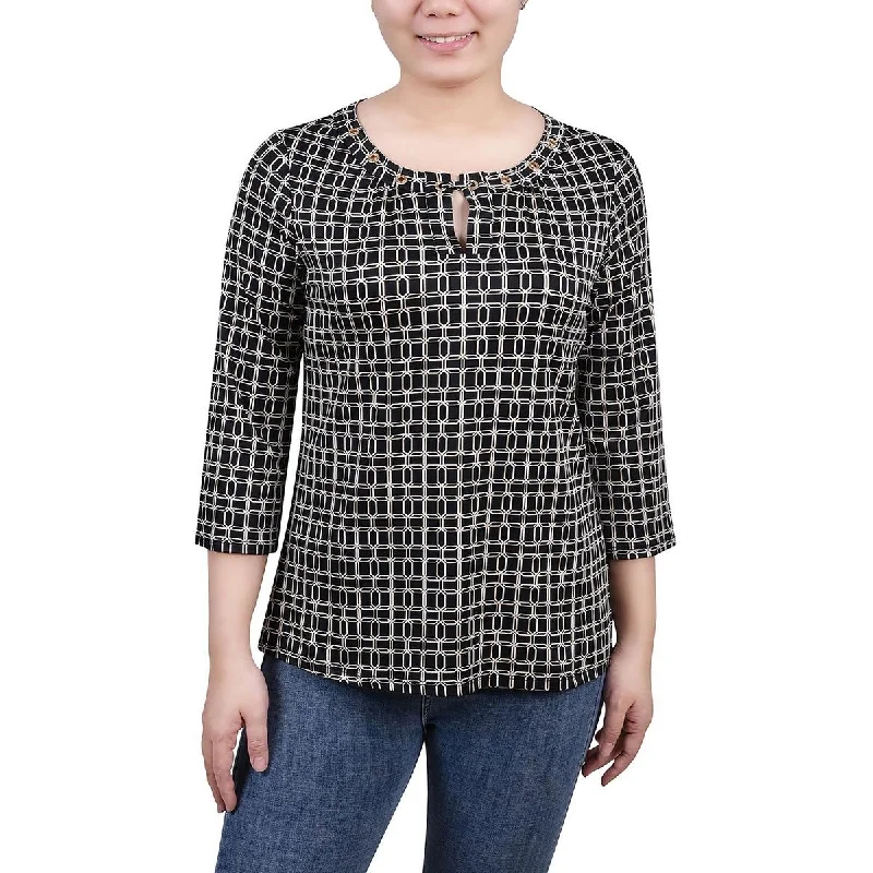 NY Collection Womens Petites Grommet Embellished Blouse Pastel Color Blouse