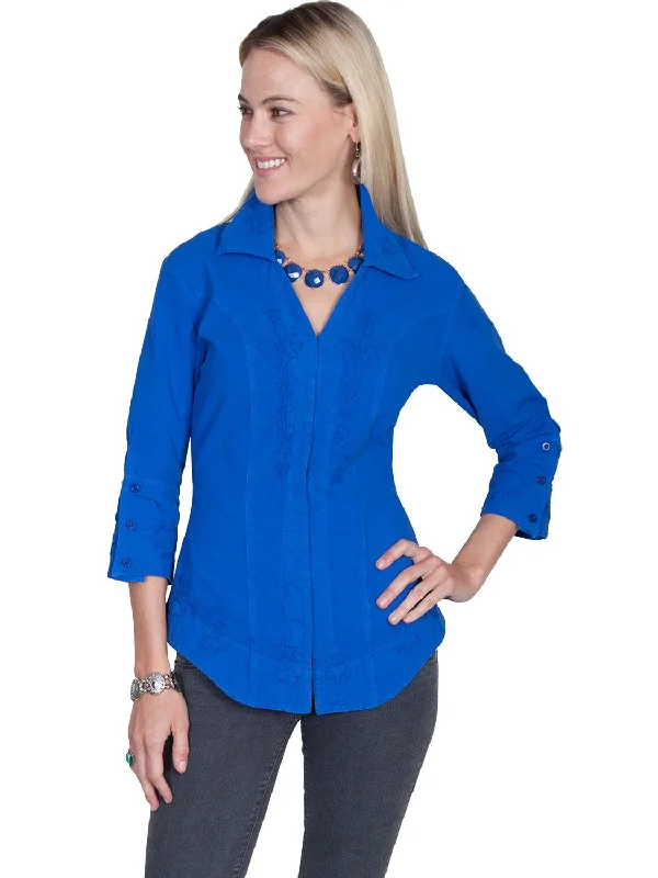 Scully Cantina Womens Dazzling Blue 100% Cotton 3/4S Peek A Boo Blouse Casual Relaxed Blouse Scully Cantina Womens Dazzling Blue 100% Cotton 3/4S Peek A Boo Blouse Casual Relaxed Blouse
