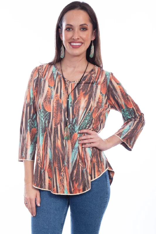 Scully Womens Feather Ornament Turquoise Poly/Spandex S/S Blouse Embroidered Floral Blouse Scully Womens Feather Ornament Turquoise Poly/Spandex S/S Blouse Embroidered Floral Blouse
