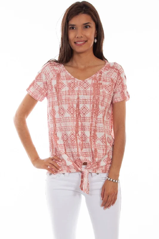 Scully Womens Rose Polyester Lattice S/S Blouse Flowy Bohemian Blouse