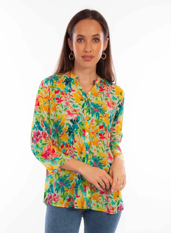 Scully Womens Tropical Print Tropical Viscose 3/4 Sleeve S/S Blouse Cotton Casual Blouse Scully Womens Tropical Print Tropical Viscose 3/4 Sleeve S/S Blouse Cotton Casual Blouse