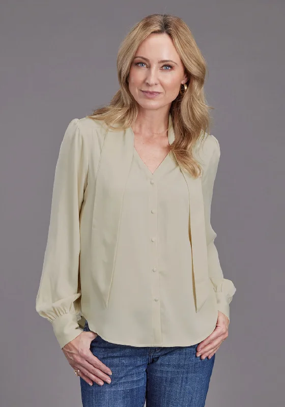 Stetson Womens Button Satin Cream 100% Polyester L/S Blouse Off-Shoulder Wrap Blouse Stetson Womens Button Satin Cream 100% Polyester L/S Blouse Off-Shoulder Wrap Blouse