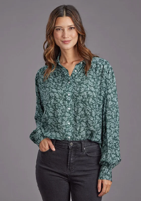 Stetson Womens Lucky Littl Floral Green 100% Rayon Button L/S Blouse Playful Puff Blouse Stetson Womens Lucky Littl Floral Green 100% Rayon Button L/S Blouse Playful Puff Blouse