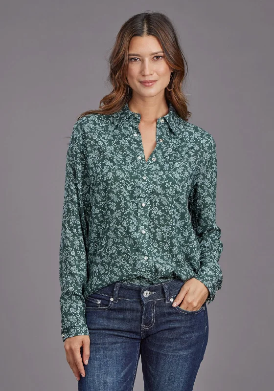 Stetson Womens Lucky Littl Floral Green 100% Rayon L/S Blouse Gathered Detail Blouse Stetson Womens Lucky Littl Floral Green 100% Rayon L/S Blouse Gathered Detail Blouse