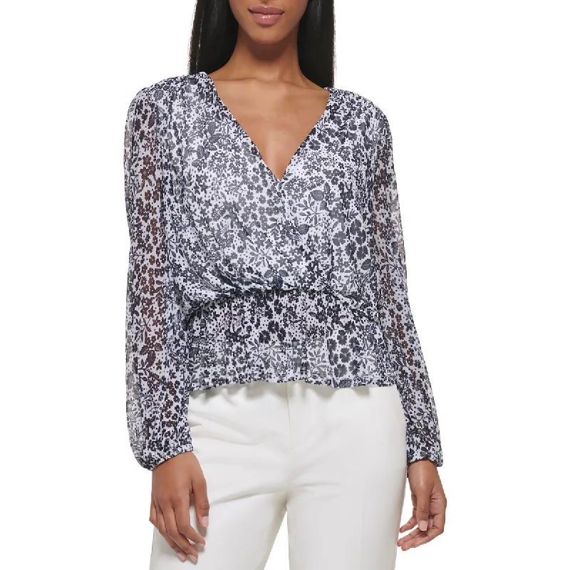 Tommy Hilfiger Womens Faux-Wrap Floral Print Blouse Smart Casual Blouse