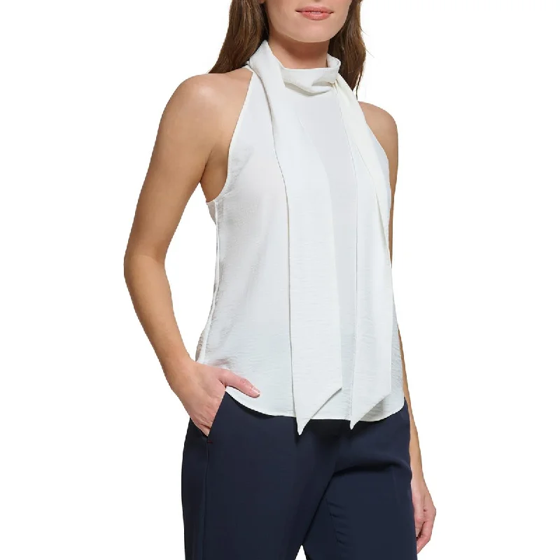 Tommy Hilfiger Womens Tie-Neck Sleeveless Blouse Feminine Tie Blouse