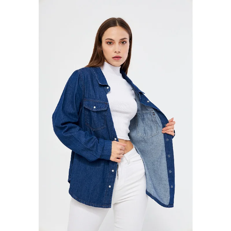Blue Oversized Denim Shacket Modern Oversized Blouse