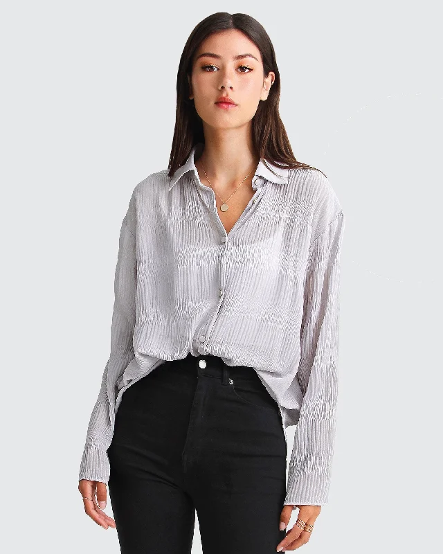 Yoko Shirred Chiffon Blouse  - Grey Soft Modal Blouse