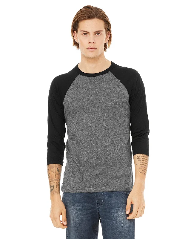 Bella+Canvas Unisex Triblend 3/4-Sleeve Baseball T-Shirt | Deep Hthr/ Black Striped Floral Plaid Bella+Canvas Unisex Triblend 3/4-Sleeve Baseball T-Shirt | Deep Hthr/ Black Striped Floral Plaid