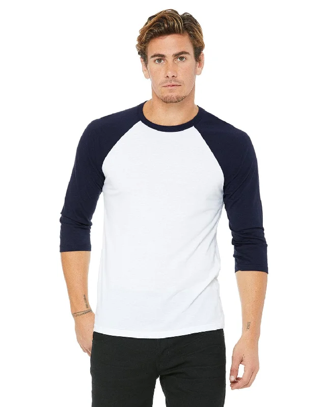 Bella+Canvas Unisex Triblend 3/4-Sleeve Baseball T-Shirt | White/ Navy Collared T-Shirt Boat Neck A-Line Bella+Canvas Unisex Triblend 3/4-Sleeve Baseball T-Shirt | White/ Navy Collared T-Shirt Boat Neck A-Line