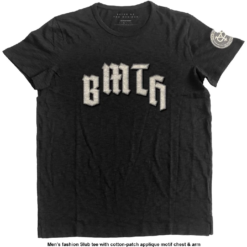 Bring Me The Horizon Unisex Fashion T-Shirt: Crooked Young (Applique Motifs) Spandex Blend Rayon Blend Denim Blend Bring Me The Horizon Unisex Fashion T-Shirt: Crooked Young (Applique Motifs) Spandex Blend Rayon Blend Denim Blend