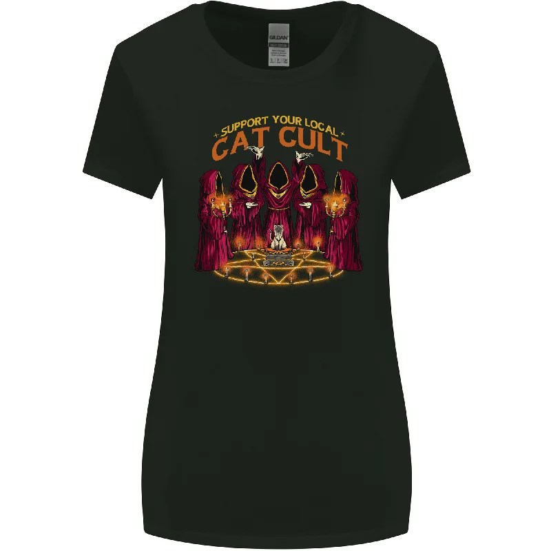Cat Cult Evil Feline Devil Worship Satanic Womens Wider Cut T-Shirt Silk Blend Satin Velvet Cat Cult Evil Feline Devil Worship Satanic Womens Wider Cut T-Shirt Silk Blend Satin Velvet