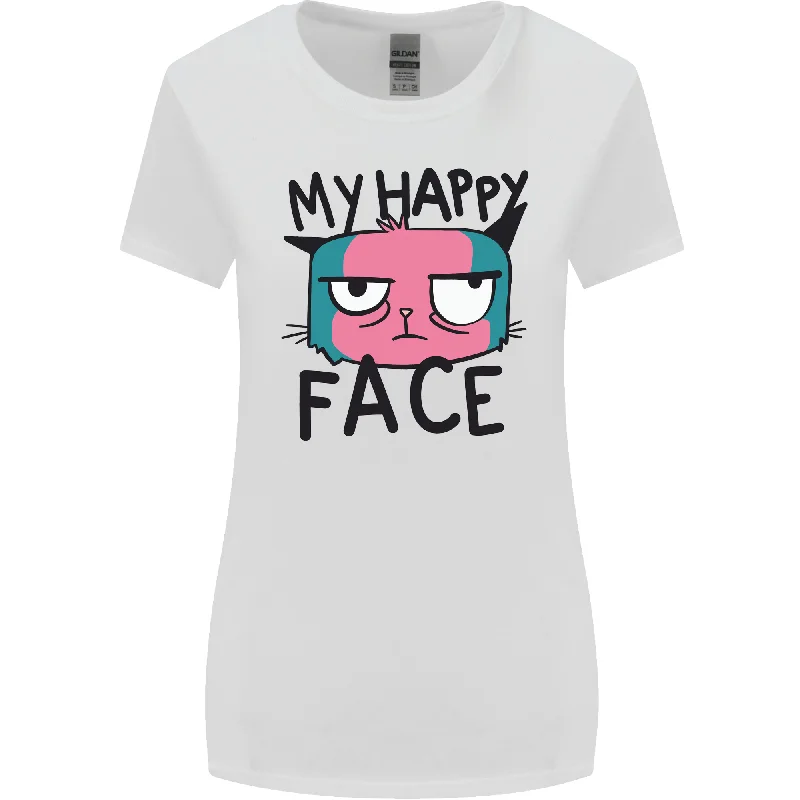 Cat My Happy Face Funny Grumpy Womens Wider Cut T-Shirt Mesh Blend Leather Blend Suede Blend Cat My Happy Face Funny Grumpy Womens Wider Cut T-Shirt Mesh Blend Leather Blend Suede Blend