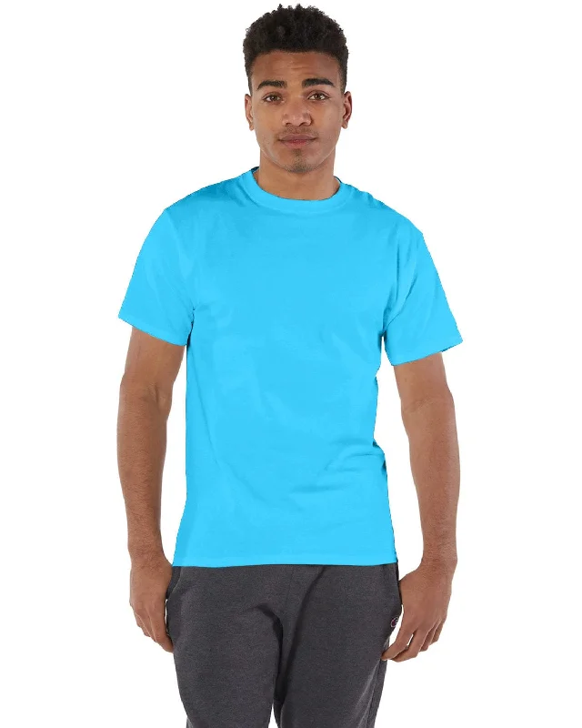 Champion Cotton T-Shirt | Blue Lagoon Denim Fabric Leather Fabric Suede Fabric