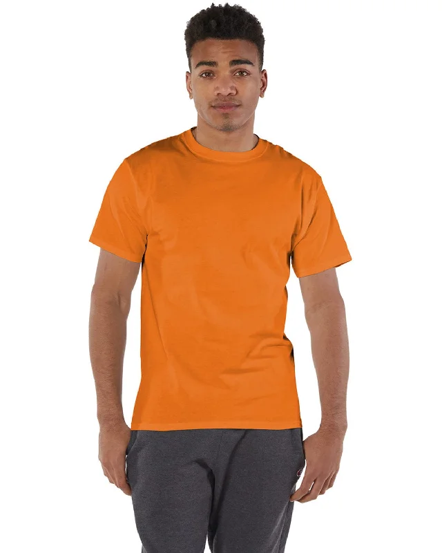 Champion Cotton T-Shirt | Orange Solid Print Embellished