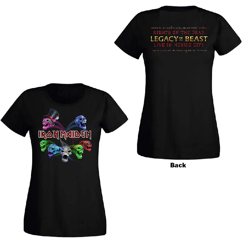 Iron Maiden Ladies T-Shirt: Legacy of the Beast Live Album Skulls (Back Print) Mesh Canvas Denim Iron Maiden Ladies T-Shirt: Legacy of the Beast Live Album Skulls (Back Print) Mesh Canvas Denim