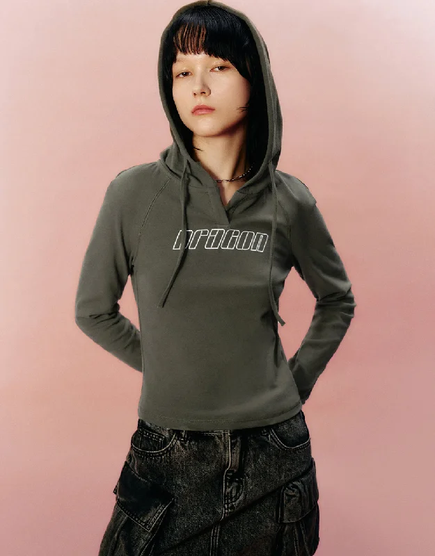 Letter Printed Hooded Skinny T-Shirt Faux Fur Fabric Real Fur Fabric Shearling Fabric