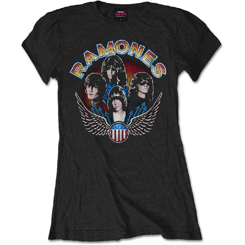 Ramones Ladies T-Shirt: Vintage Wings Photo Chenille Blend Fleece Blend Nylon Blend