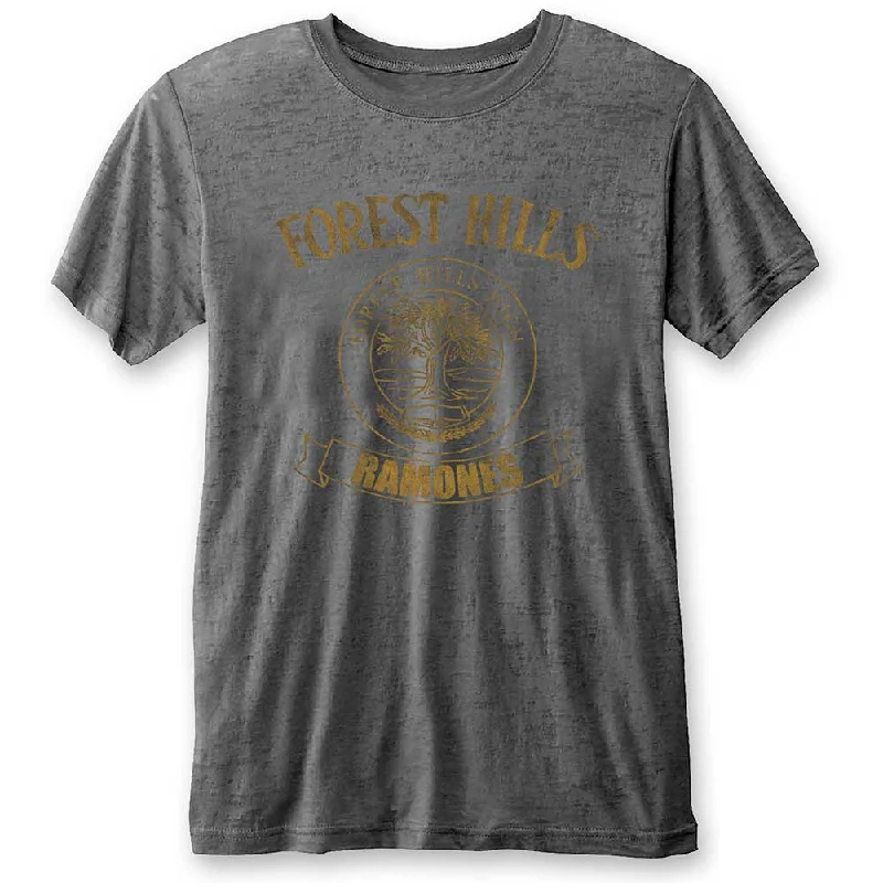 Ramones Unisex Fashion T-Shirt: Forest Hills (Burn Out) Boxy Fit Fitted Loose