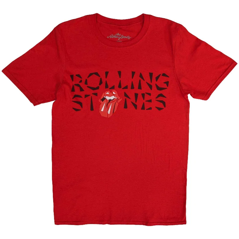 The Rolling Stones | Official Band T-Shirt | Hackney Diamonds Shard Logo Red Mesh Blend Leather Blend Suede Blend The Rolling Stones | Official Band T-Shirt | Hackney Diamonds Shard Logo Red Mesh Blend Leather Blend Suede Blend