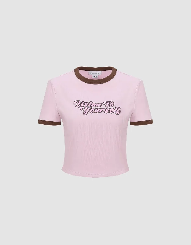Letter Printed Crew Neck Regular T-Shirt Knit Fabric Woven Fabric Fleece Fabric
