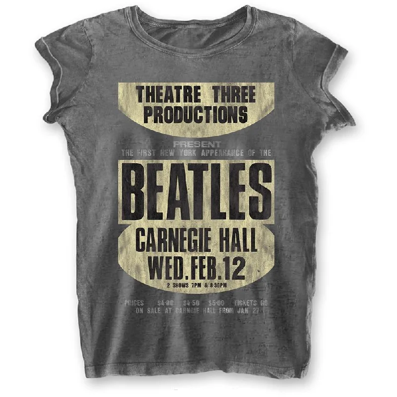 The Beatles Ladies Fashion T-Shirt: Carnegie Hall (Burn Out) Notch Collar Peter Pan Collar Cowl Neck The Beatles Ladies Fashion T-Shirt: Carnegie Hall (Burn Out) Notch Collar Peter Pan Collar Cowl Neck