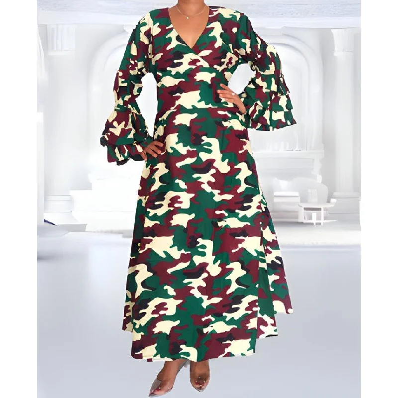African Print Long Wrap Maxi Dress Ankle Length / Bell Sleeve Cozy Maxi Dress with Slit African Print Long Wrap Maxi Dress Ankle Length / Bell Sleeve Cozy Maxi Dress with Slit